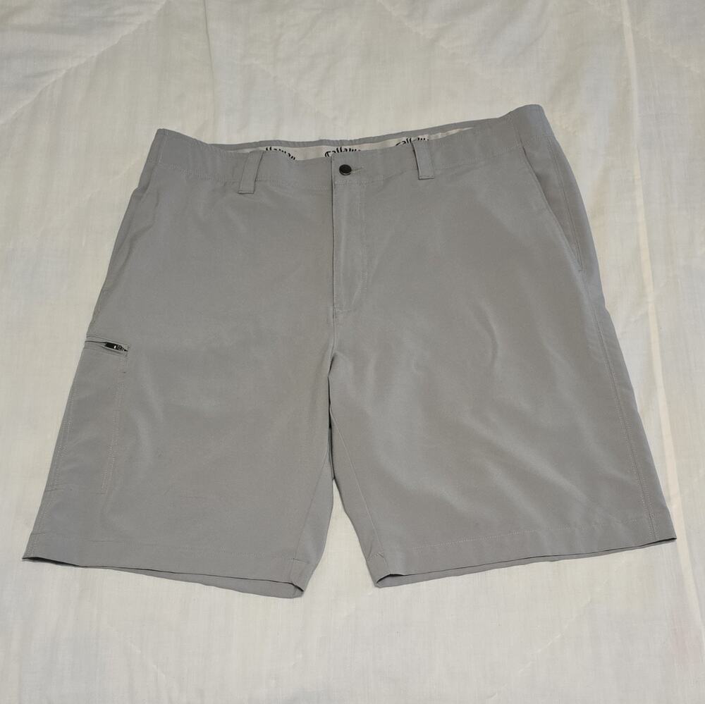 Callaway Men's 38 Golf Shorts Gray Solid Stretch Pockets Flat Front